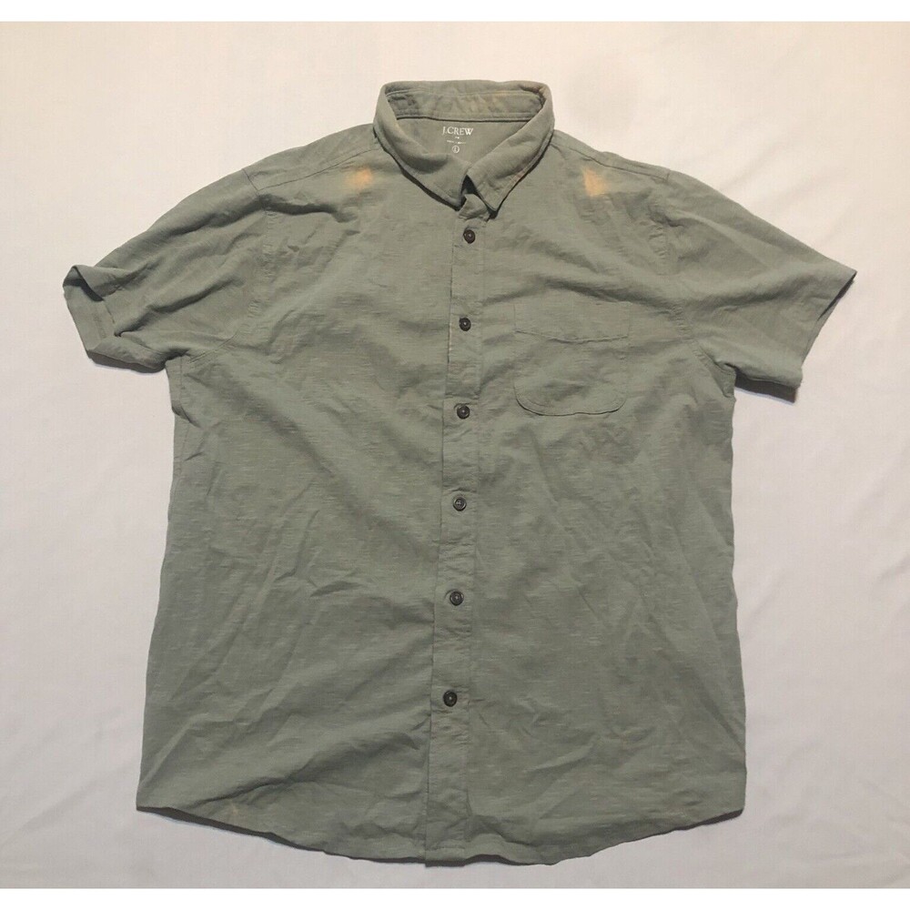 J.Crew Men’s Short Sleeve Button Down Shirt Green Size Large Defect